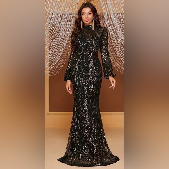 Jane Chic Designs Mock Neck Sequin Dress - Picture 1 of 8